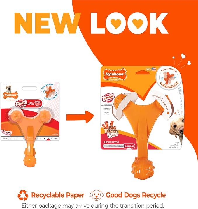Nylabone Power Chew Axis Bone Chew Toy for Dogs, Dog Toys for Aggressive Chewers, Bacon Flavor, X-Large/Souper - 50+ lbs. (1 Count) | Durable dog toys for aggressive chewers, long lasting, discourages destructive chewing, for dogs 50+ lbs