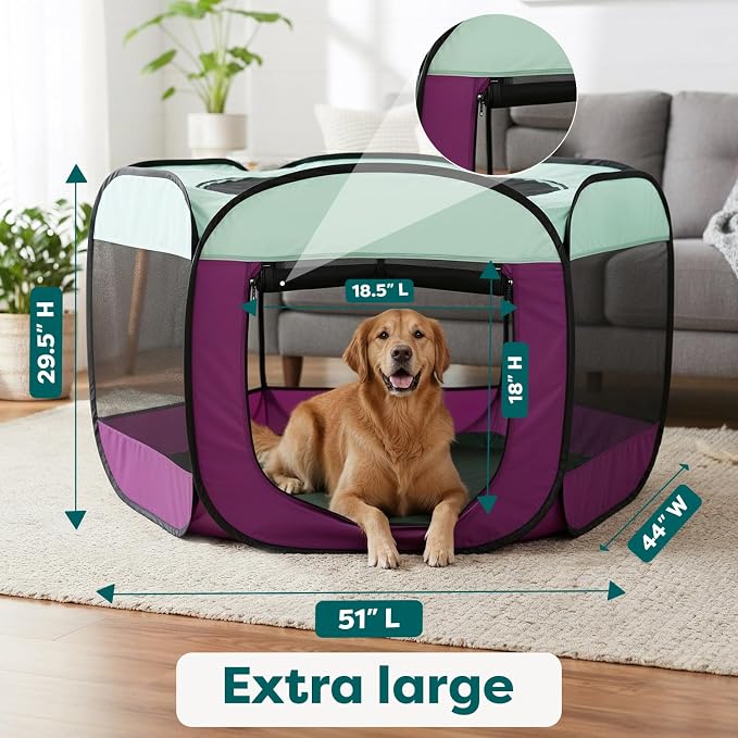 FurHaven Soft-Sided Dog & Cat Playpen, Portable Foldable Indoor & Outdoor Pet Playpen with Mesh Windows & Zippered Door, Purple, Extra Large