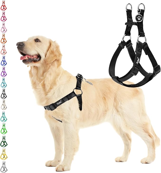 PUPTECK No Pull Dog Harness Large Sized Step-in Adjustable Puppy Vest | Soft Webbing Basic Halter with ID Tag for Outdoor Walking
