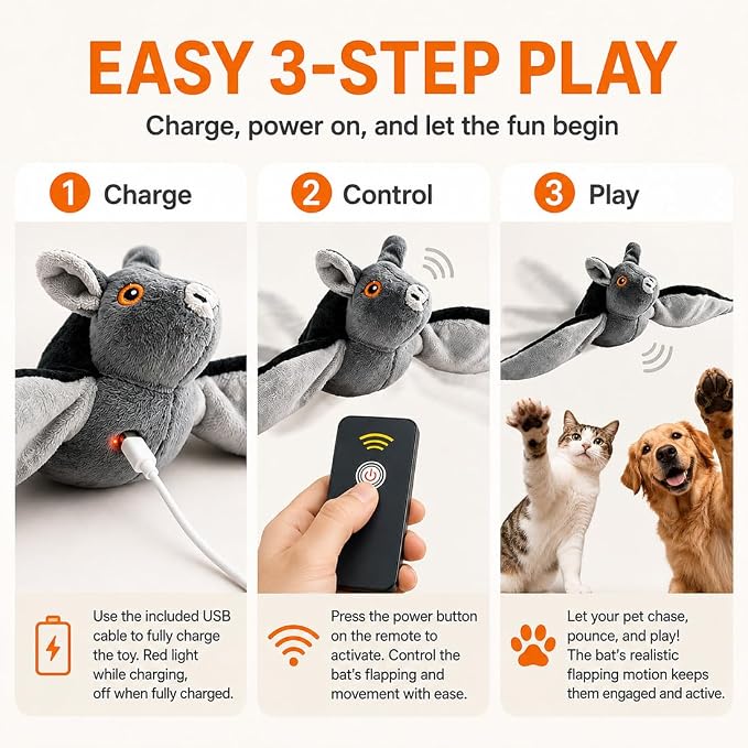 Flying Bat Dog Toy, 2026 New Interactive Flying Bat Toy for Dogs with Flapping Wings, Realistic Flight Motion and Chirping Sound, Indoor Chase Toy for Exercise, Play and Boredom Relief (Chick)