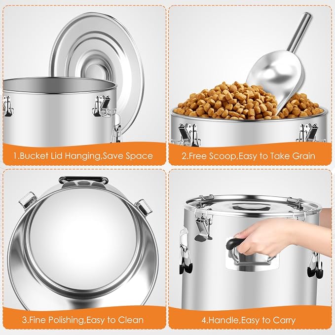 Stainless Steel Dog Food Storage Container, Chicken, 30LB, Stainless Steel, stainless steel