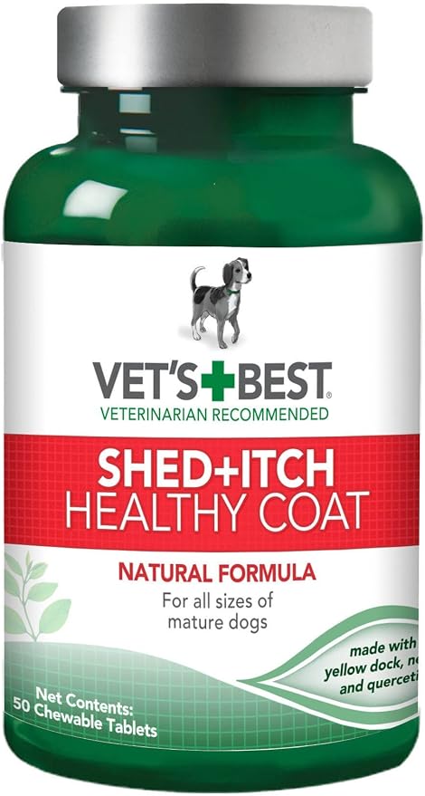Vet's Best Healthy Coat Shed & Itch Relief Tablets for Allergies, 50 Count | Helps Reduce Shedding & Skin Irritation, Supports Healthy Skin & Coat, Daily Chewable Supplement for Dogs