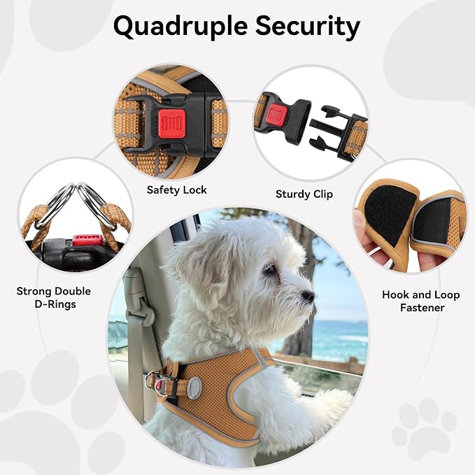 Joytale Step-in Dog Harness, Soft Breathable Mesh, Brown M | Adjustable Fit for Small Dogs, Easy Step-in with Secure Fastener, Even Chest Pressure, Reflective For Night Safety, Washable
