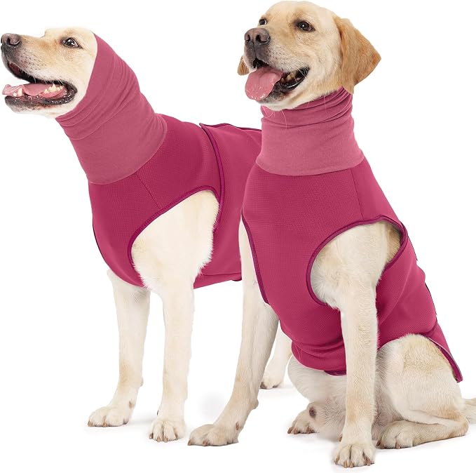 ROZKITCH Dog Anxiety Calming Hoodie, Soft Neck Wound Cover with Long Turtleneck, Breathable Anti-Anxiety Vest for Vet Visits with Adjustable Fit Rosered M