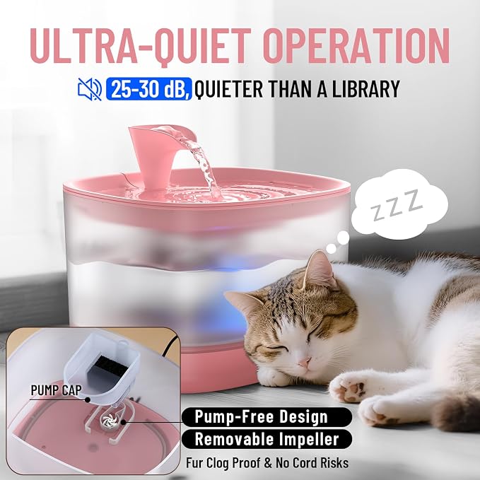 Veken Cat Water Fountain with Detachable Tank, Easy to Clean & Assemble, 85oz/2.5L Automatic Pet Drinking Dispenser with Quiet Operation & LED Light for Cats, Dogs and Small Pets, Red
