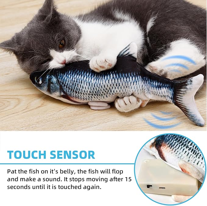 Tocirelo Cat Toys Flopping Fish with Catnip, Moving Interactive Cat Toy | Cat Toy for Bored Indoor Cats, Kitten Kicker Floppy Dog Toy, 11" Electric Realistic Plush Wiggle Fish for Kitty Exercise