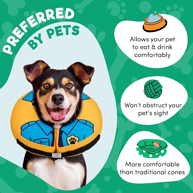 BENCMATE Inflatable Dog Cone Collar Alternative After Surgery Medium | Soft Dog Cone for Small Medium Large Dogs and Cats, Doggie Neck Donut Recovery ECollar to Stop Licking,Police Officer