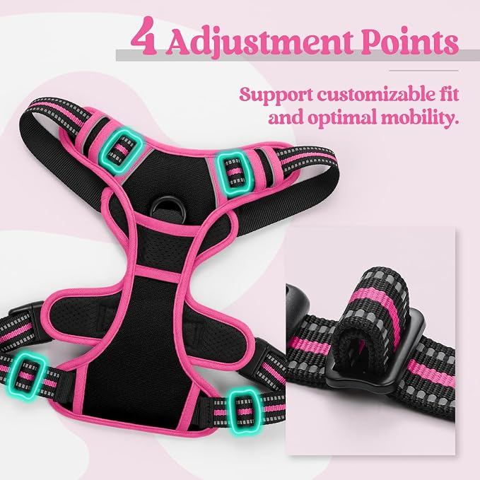 rabbitgoo Dog Harness, No Pull for Large Dogs with 2 Leash Clips, Pet Vest | No Choke with Handle, Adjustable Soft Padded, Reflective, Easy Control for Walking, Black & Hot Pink, X-Large