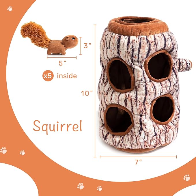 Hollypet Squeaky Hide and Seek Dog Toys for Small and Medium, Squirrel | Interactive Plush Stuffed Dog Squeak Toys for Small Medium Sized Dogs and Non-Aggressive Chewers, Puppy Teeth Clean Chew Toys