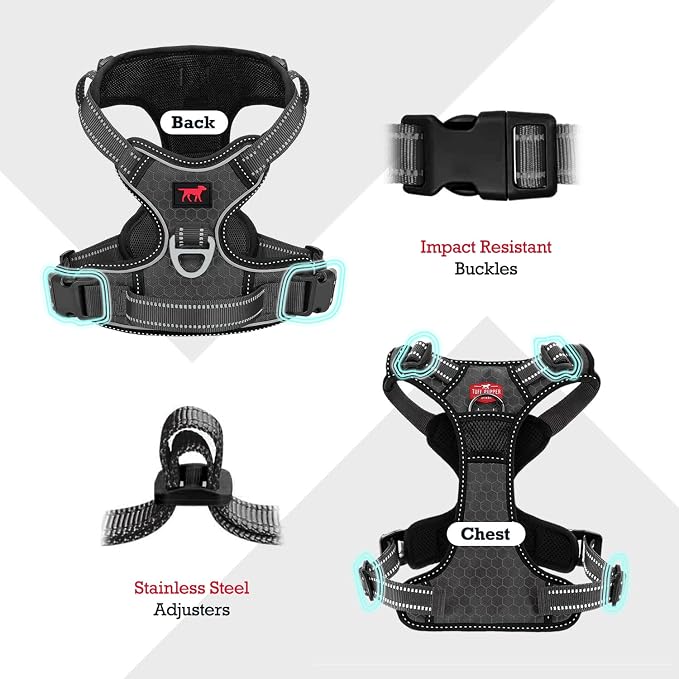 Tuff Pupper No Pull Easy Walk Dog Harness | Heavy Duty Pet Vest | Front & Back Leash Clips | Strong Safety Handle | Reflective Anti Pull Vest | Comfortable Padded Escape Proof Harness (X-Large, Black)