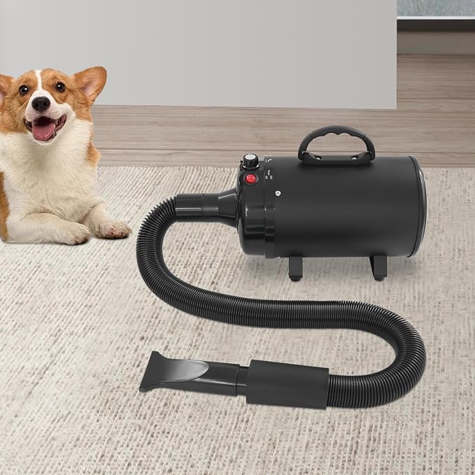 Professional Pet Hair Dryer 2200W, High Velocity Adjustable Dog Cat Blower with 4 Nozzles, Heater, Quiet, Pure Copper Motor, Fast Drying, Black, Grooming Dryer for Home Salon (Black)