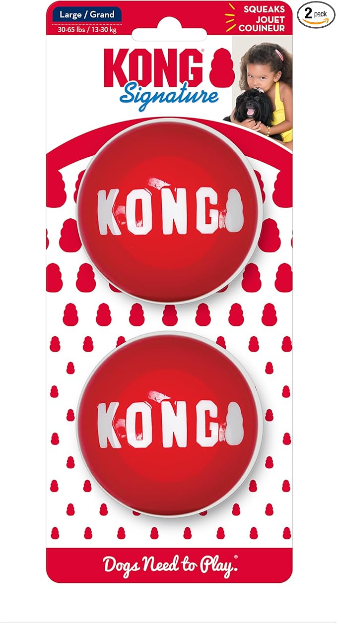 KONG - Signature Balls - 2 Pack Durable Ball for Chasing and Retrieving - for Large Dogs | Ultra-Durable Fetch Balls with a Higher Bounce than Tennis Balls, for Energetic Chasing and Retrieving