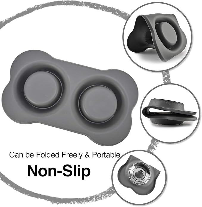 Dog Bowls 2 Stainless Steel Bowl for Pet Water and Food Feeder with Non Spill Skid Resistant Silicone Mat for Pets Puppy Small Medium Cats Dogs