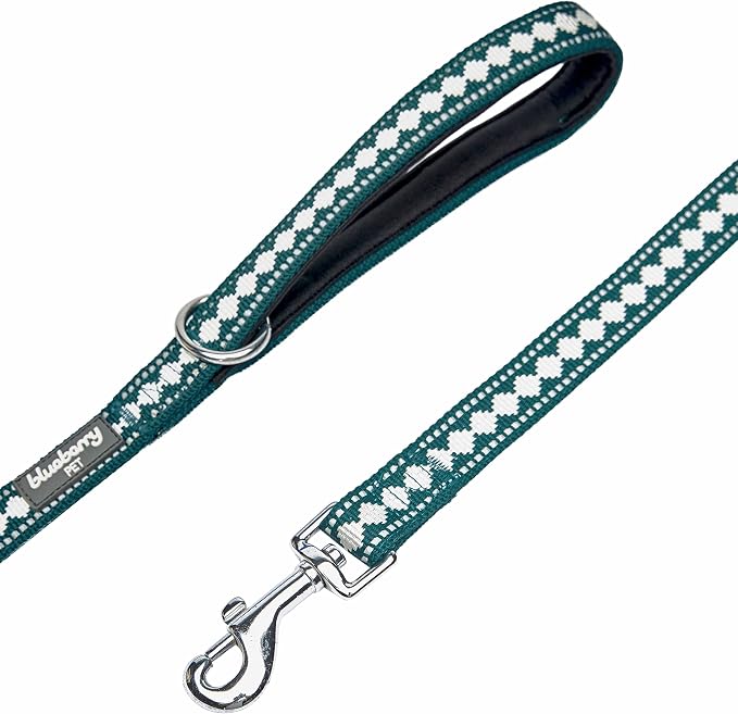 Blueberry Pet 3M Reflective Jacquard Dog Leash with Soft & Comfortable Handle, 5 ft x 5/8", Teal Blue, Small, Leashes for Dogs