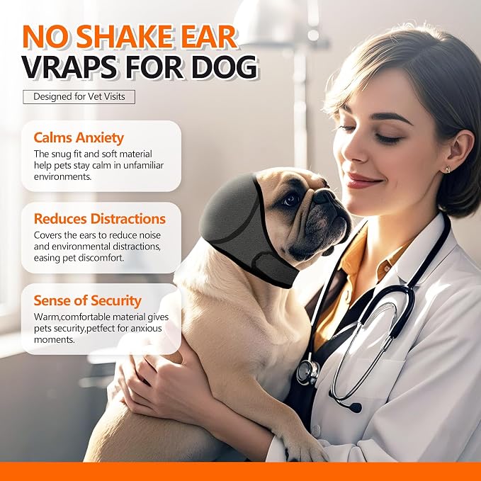 Waterproof Dog Bath Ear Covers & Calming Dog Snood – Aimosheng Reusable, Adjustable Anxiety Relief for Swimming, Grooming, Thunder & Fireworks Gray M