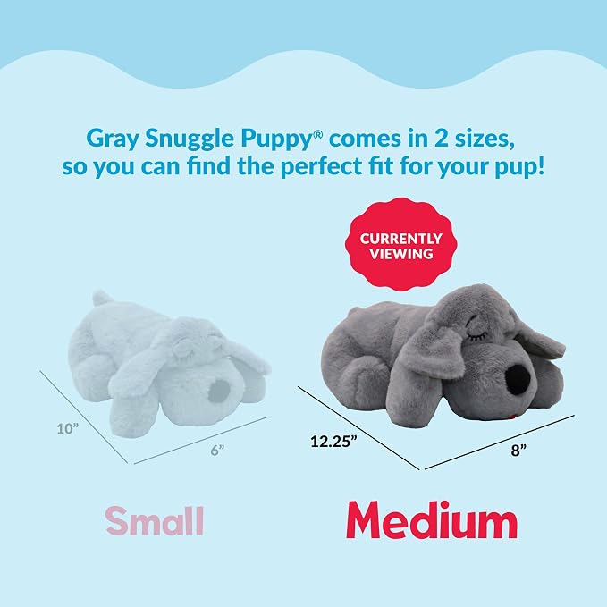 Snuggle Puppy Heartbeat Toy, Calming Comfort, Medium Breeds - Gray | Calming heartbeat toy, crate training comfort, heat pack, new puppy essentials, first nights, sleep, medium breeds 25-70 lbs