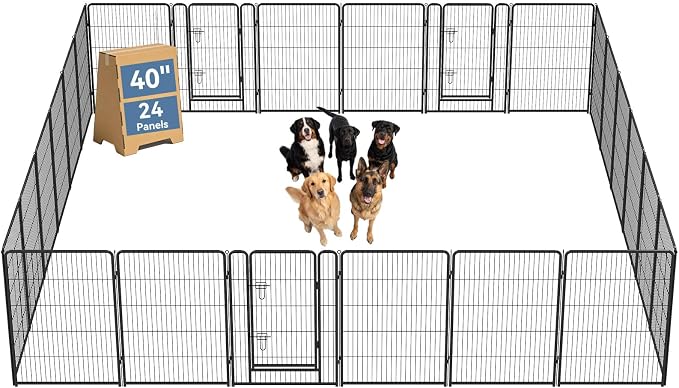 DUMOS Dog Playpen Indoor/Outdoor, Metal, 40in, 24 Panels, Foldable with Door