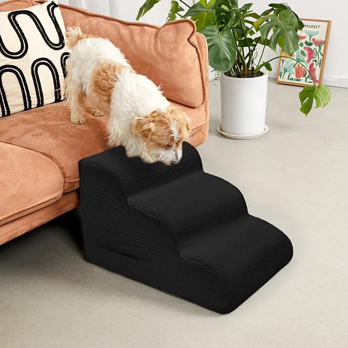 Mesa Lemon Dog Steps for Small Dogs, 4-Step Pet Ramp Stairs for High Beds and Sofa, Non-Slip Pet Stairs for Small Dogs and Cats, Removable and Easy to Clean Cover, Black