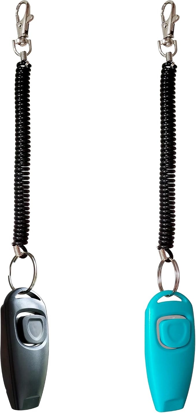 Pet Training Clicker Whistle with Wrist Strap, Black & Blue