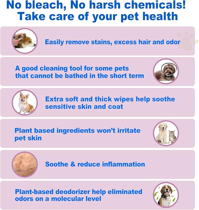 DR.EASY Odor Remover Grooming Wipes, Lavender, 100 Count