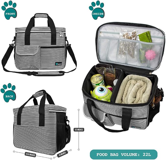 PetAmi Dog and Cat Travel Bag, Stripe Black, Medium