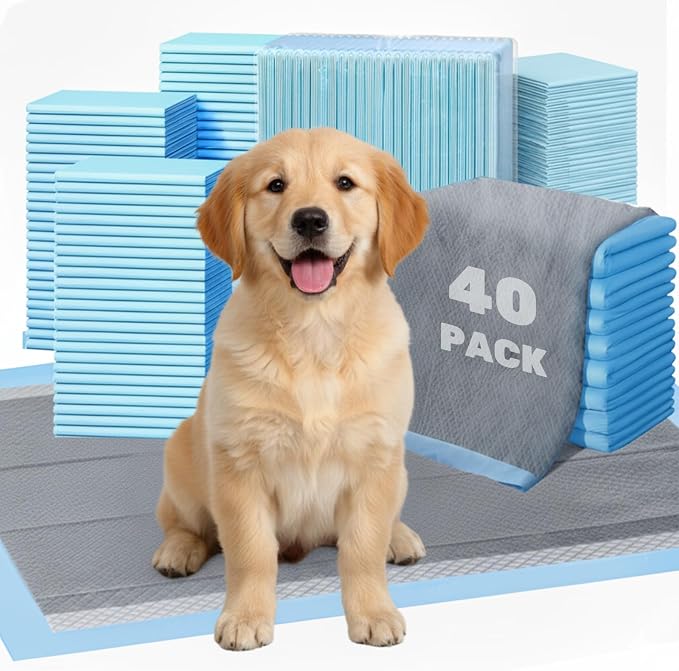 Large Puppy Pad - 23"x23" 40 Pack, Super Absorbent Waterproof, Odor Eliminating, Leak-Proof, 6-Layer Ultra Charcoal Dog Training Pads, Disposable Pee Pad for Puppies, Dogs, Cats & Rabbits