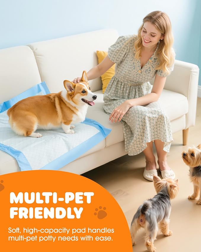 Powools Puppy Pads - Super Absorbent & Spill-Proof Pee Pads for Dogs with 6-Layer Material, Quick-Dry Potty Pads for Floors, Furniture, Vehicle, 22" × 22", 150 Packs