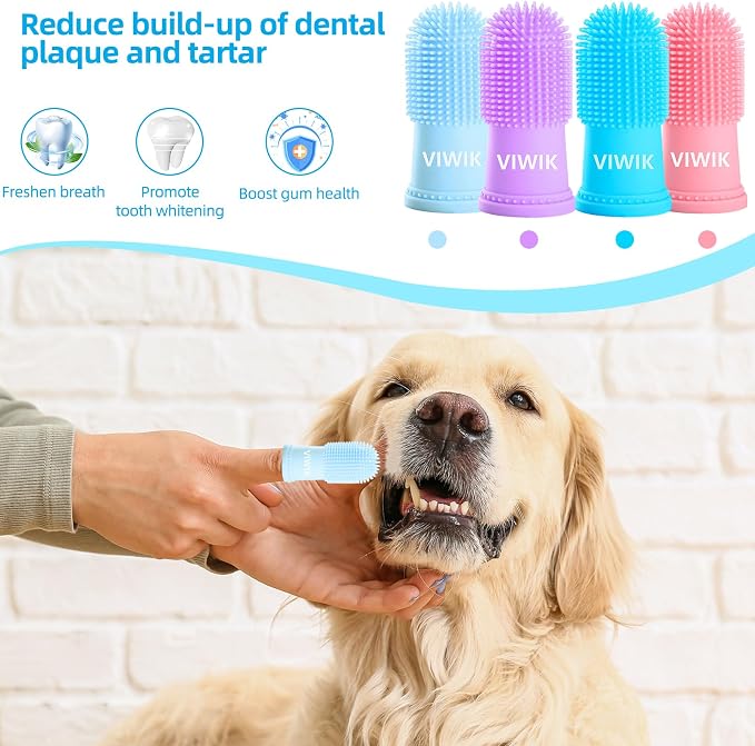 VIWIK 8Pack Pet Tooth Brushing Kit - Medium to Large Dog & Cat Toothbrush, Finger Toothbrush for Puppy Teeth Cleaning & Dental Care