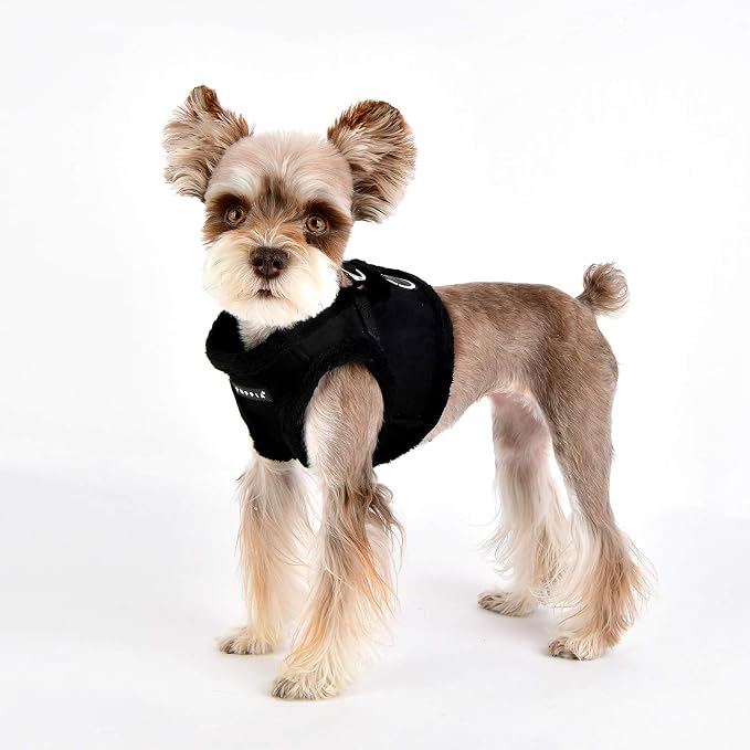 Puppia Terry Vest Dog Harness Step-in Winter Suede Warm No Choke No Pull Training Walking for Small and Medium Dog, Black, Small