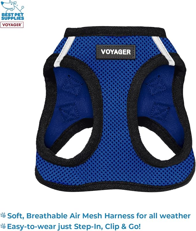 Voyager Step-in Air All Weather Mesh Harness and Reflective Dog 5 ft Leash Combo with Neoprene Handle, for Small, Medium and Large Breed Puppies by Best Pet Supplies - Blue, Large