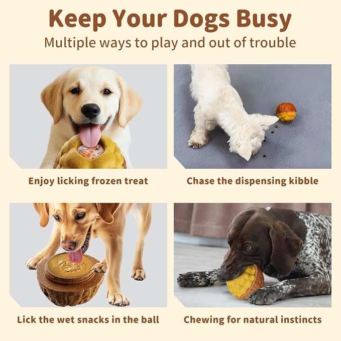 Frozen Treat Interactive Dog Toys for Aggressive Chewers | No Oil Needed/Smooth Screwing Freezable Dog Puzzle Treat Dispensing Toy to Keep Them Busy for Small Medium Large Breeds