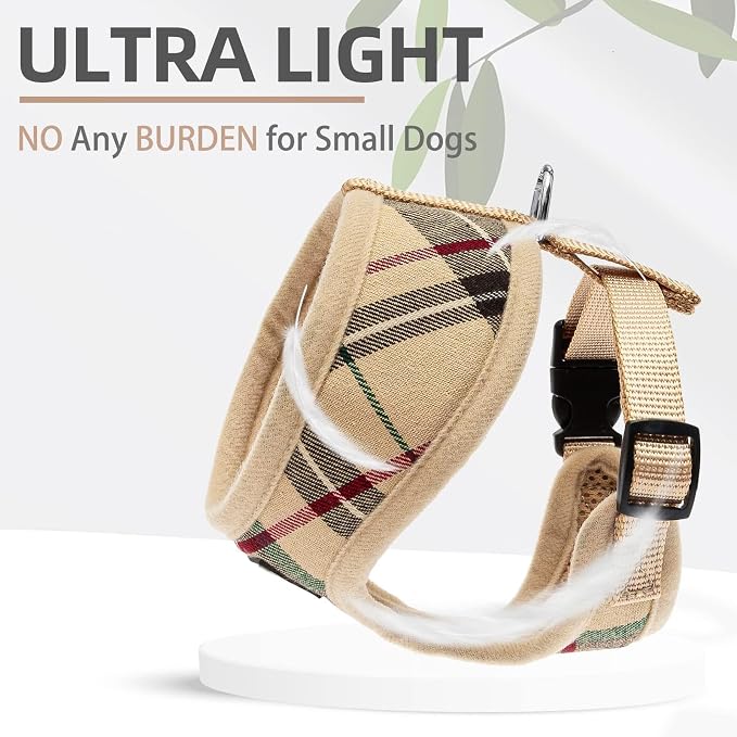 PUPTECK Soft Mesh Dog Harness Small Sized and Leash Set Pet Puppy Cat Comfort Padded Vest No Pull Harnesses, Beige, XS