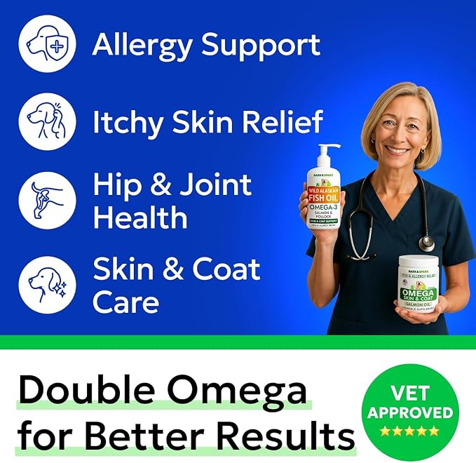 Omega 3 + Fish Oil for Dogs - Skin & Coat Support, Itch & Allergy Relief