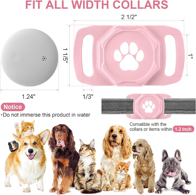 Smart Pet Tracker for Collar - Dog Tracker Pet Location Tracker with Holder | Real-Time Location, No Monthly Fee/ SIM Card, Work with Android Only (Not for IOS), Ultra-Slim, IP68 Waterproof Holder, Pink