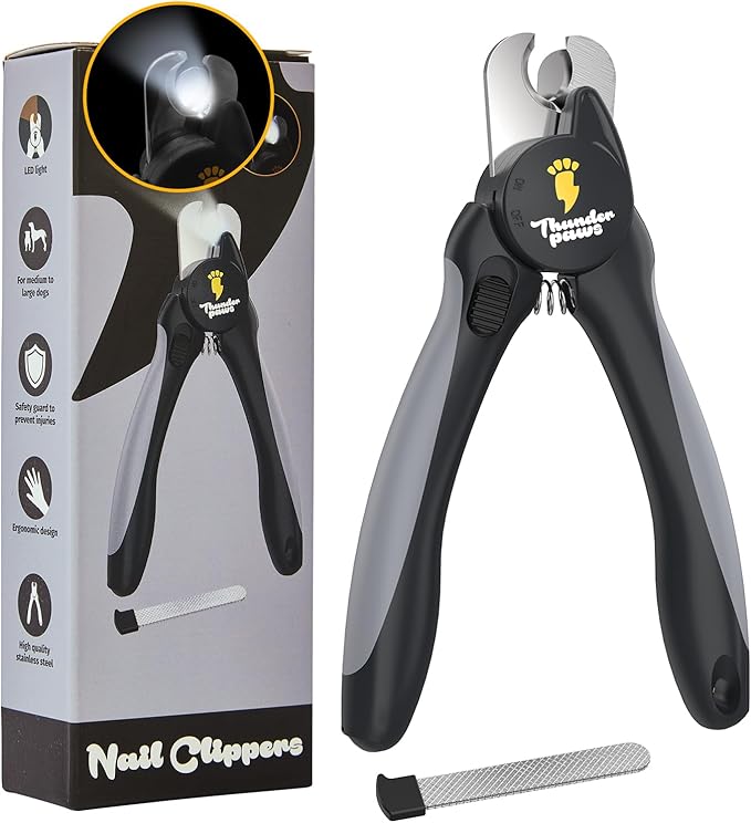 LED Dog Nail Clippers with Protective Guard - Grey