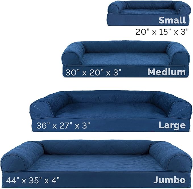Furhaven Cooling Gel Dog Bed for Medium/Small Dogs w/ Removable Bolsters & Washable Cover, For Dogs Up to 35 lbs - Quilted Sofa - Navy (Blue), Medium