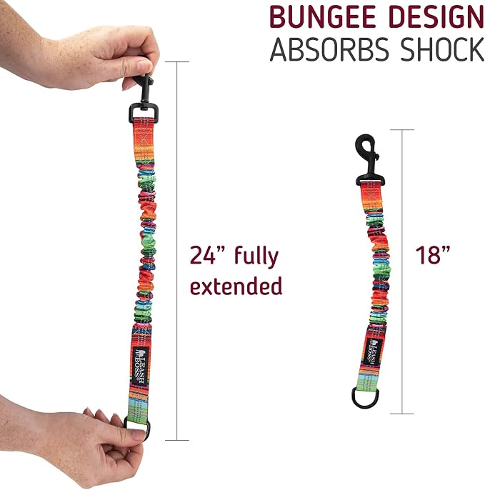 Leash Boss Pattern Bungee Dog Leash Extension, 18" Shock Absorbing Lead Extender, Pattern Collection - Large Dog Leash Attachment and Shock Absorber (Blanket Pattern)