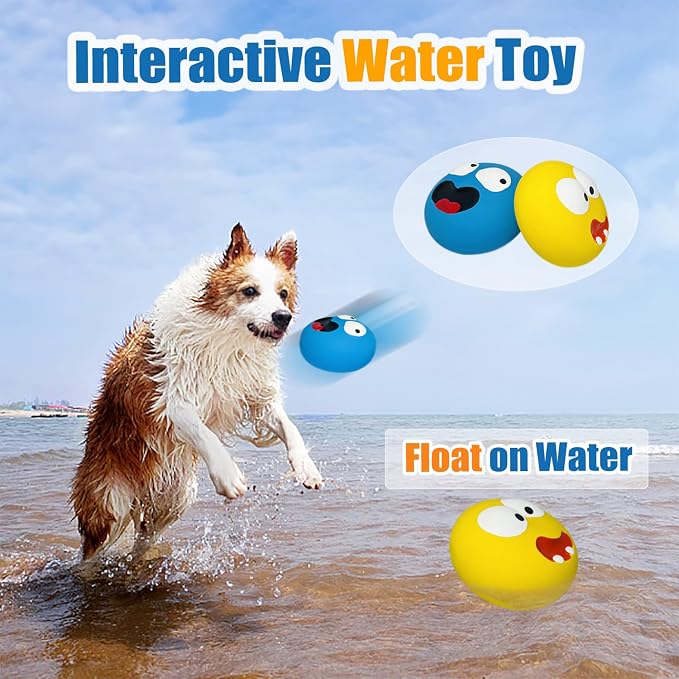 HOLYSTEED 3.3" Latex Squeaky Dog Toy for Large Dog, Medium Breed, Flat Ball | 3.3"x3.3"x1.9" Flat Squeaky Dog Balls 2pcs, Simle Face Puppy Squeak Toys, Soft Pet Ball with Squeaker for Indoor & Outdoor