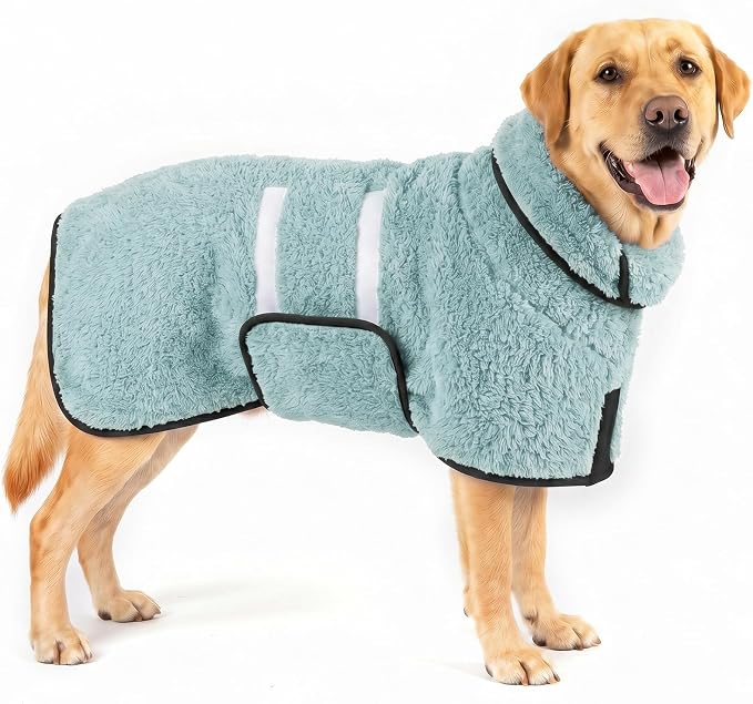 Bienbee Dog Bathrobe, Quick Drying Super Absorbent Pet Robes for Small Medium Large Dogs, Drying Coat for After Bath & Swim, Warm & Cozy Dogs Towels, Dog Puppy Bath Supplies, Light Green L