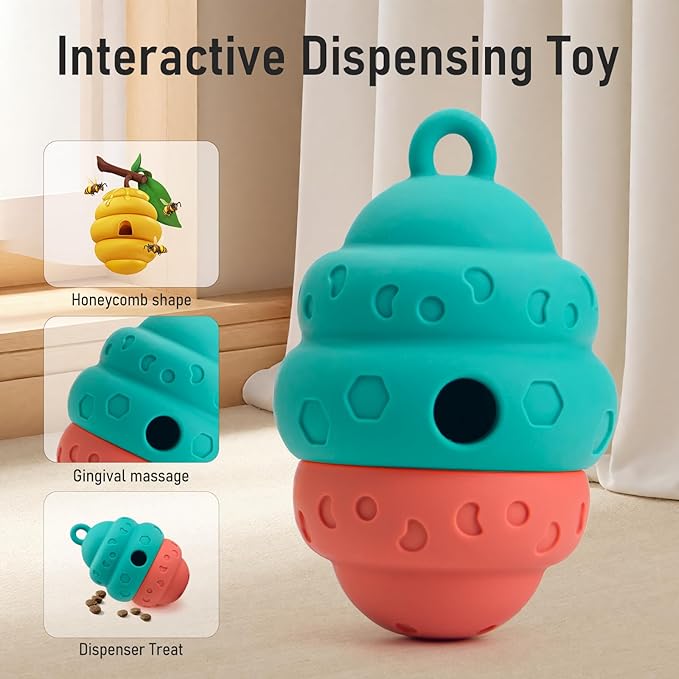 Dog Treat Dispensing Toy, Silicone Puppy Food Dispenser for Small Medium Dogs Puzzle Feeder Ball Interactive Toys & Enrichment Mental Stimulation Topple Outdoor Training Travel Honeycomb Green & Red
