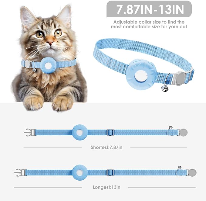 Cat GPS Tracker, Waterproof Pet Tracker for Cats, Cat GPS Tracker Collar with Safety Elastic Buckle, Works with Any Collar,Compatible with Apple Find My App (Only iOS), No Monthly Fee, Blue