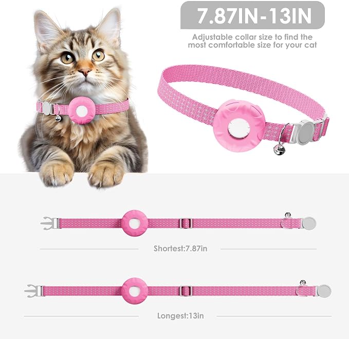 Cat Tracker, GPS Tracker Compatible with Apple Find My App(Only iOS), Waterproof Cat Trackers Collar with Bell and Safety Elastic Buckle, No Monthly Subscription Fee Pet Tracker, Pink
