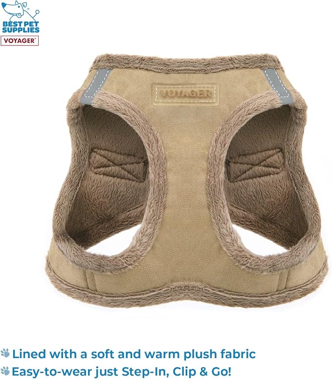 Voyager Step-in Plush Dog Harness – Soft Plush, Step in Vest Harness for Small and Medium Dogs by Best Pet Supplies - Latte Suede (Leash Bundle), M (Chest: 16-18") (Pack of 2)