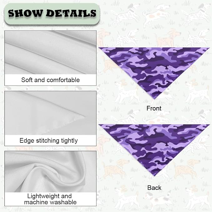 Jeiento Purple Camo Dog Bandanas Camouflage Dogs and Cat Bibs Reversible Triangle Scarf Kerchief, Medium, Small, Small, Purple