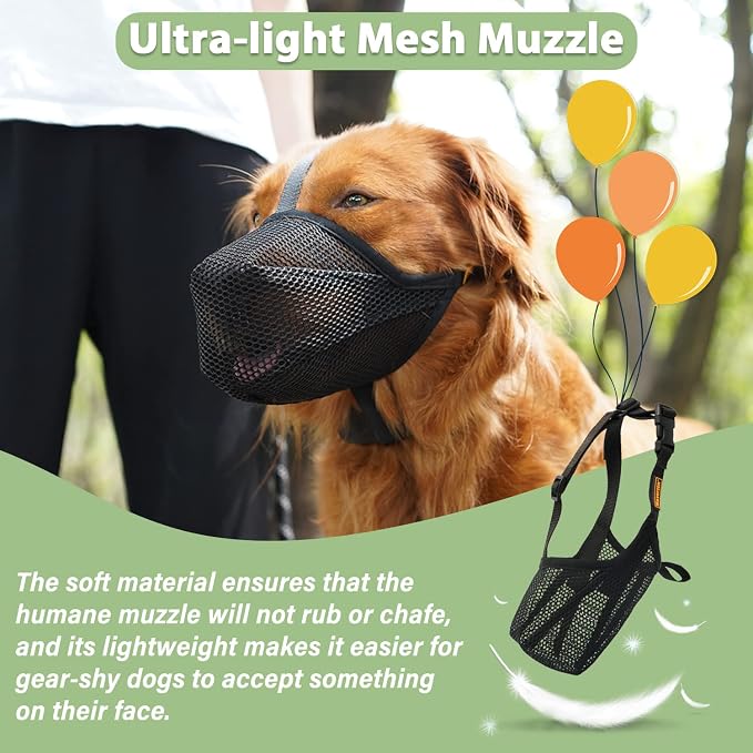 Dog Muzzle, Patented Soft Mesh Muzzle for Scavenging | Black, XS | For Small Medium Dogs Biting Licking Chewing, For Walking Vet Visits Grooming Training, Adjustable, Allows to Pant and Drink