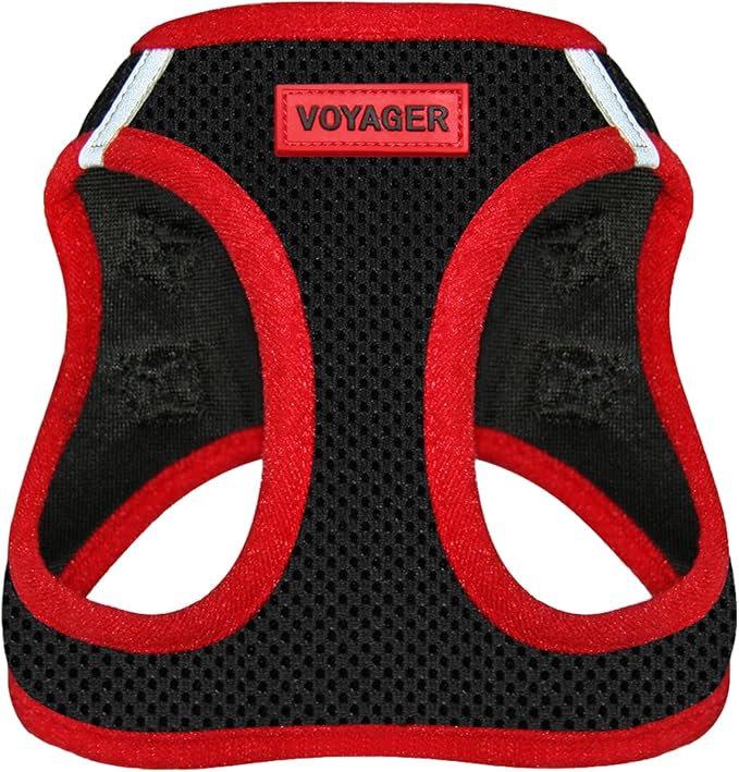 Voyager Step-in Air Dog Vest Harness - Black/Red Trim, X-Small | 13 - 14.5" in Chest, Reflective Bands, All Weather Breathable Air Mesh, Cats Compatible, Lightweight, Fast Drying