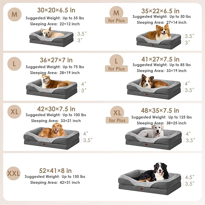 EHEYCIGA Orthopedic Memory Foam Dog Bed - XL 42x30in, Grey