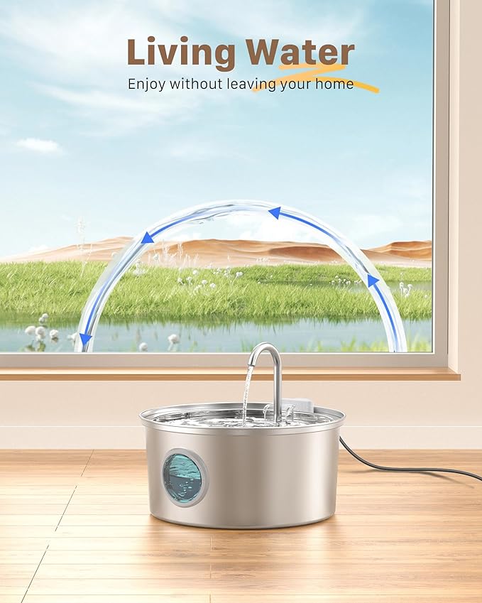 Pet Water Fountain Stainless Steel: 108oz/3.2L Cat Water Fountains for Cats Indoor - Metal Cat Fountain Bowl - Faucet Kitty Fountains with Led Light - Cats Pet Fountain for Drinking