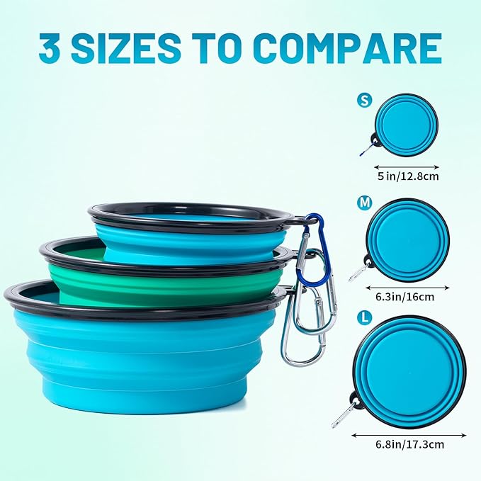 SLSON Dog Bowls Collapsible with Cover Lids, 2 Pack, Black and Black, Medium