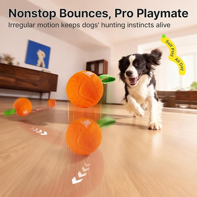 Potaroma Dog Ball with Rope Handle, Motion Activated Bouncing E-TPU Toy | Type-C Fast Charging, 3 Speed Modes, Gentle on Teeth, Medium & Large Breeds 35 lbs Up, Not for Aggressive Chewers, 3.2 Inches